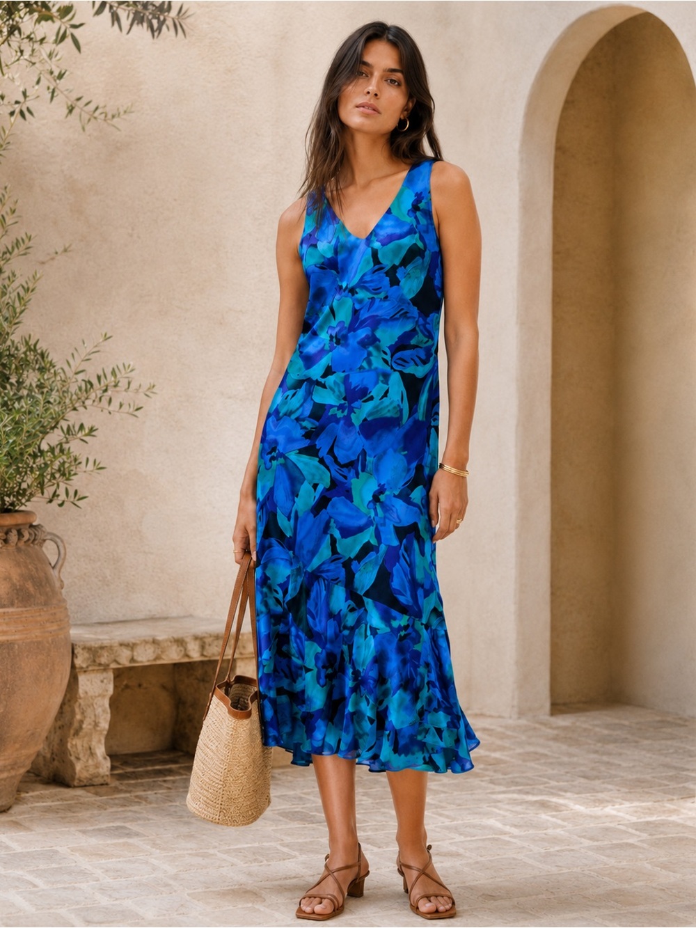 Silk Floral Asymmetrical  Sheer Dress